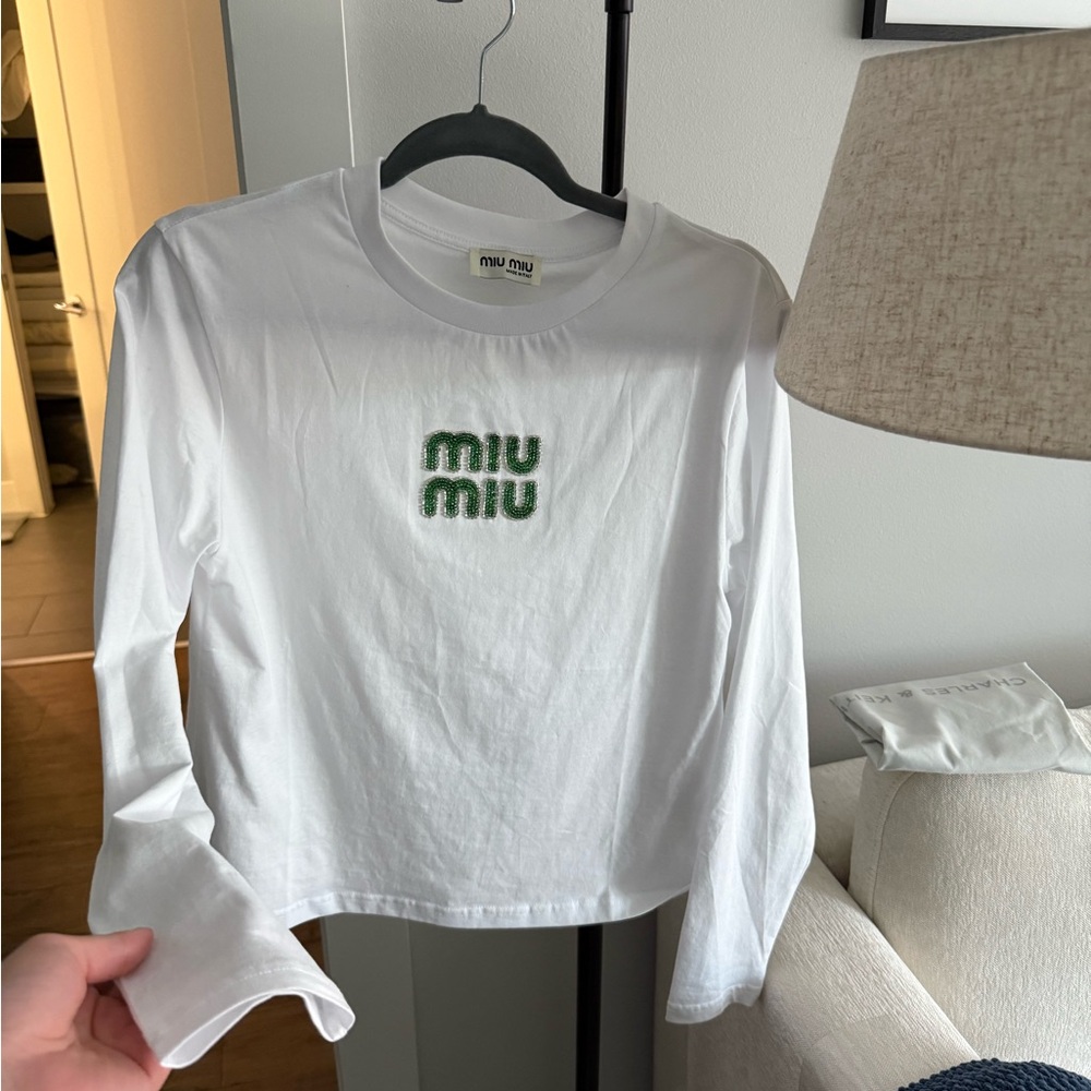 Miu Miu White Tee with Green Logo